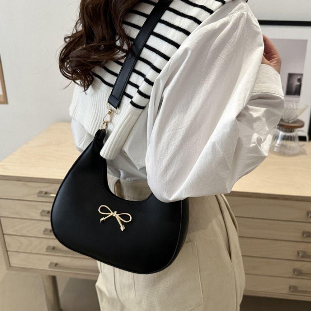 Handbag Bow Shoulder Bag PU Leather Crossbody Bag Portable Crescent Bag  Women