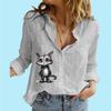 Women Fashion Buttoned Blouse Casual Thin Long Sleeve Top Ladies Cotton Linen Print Shirt