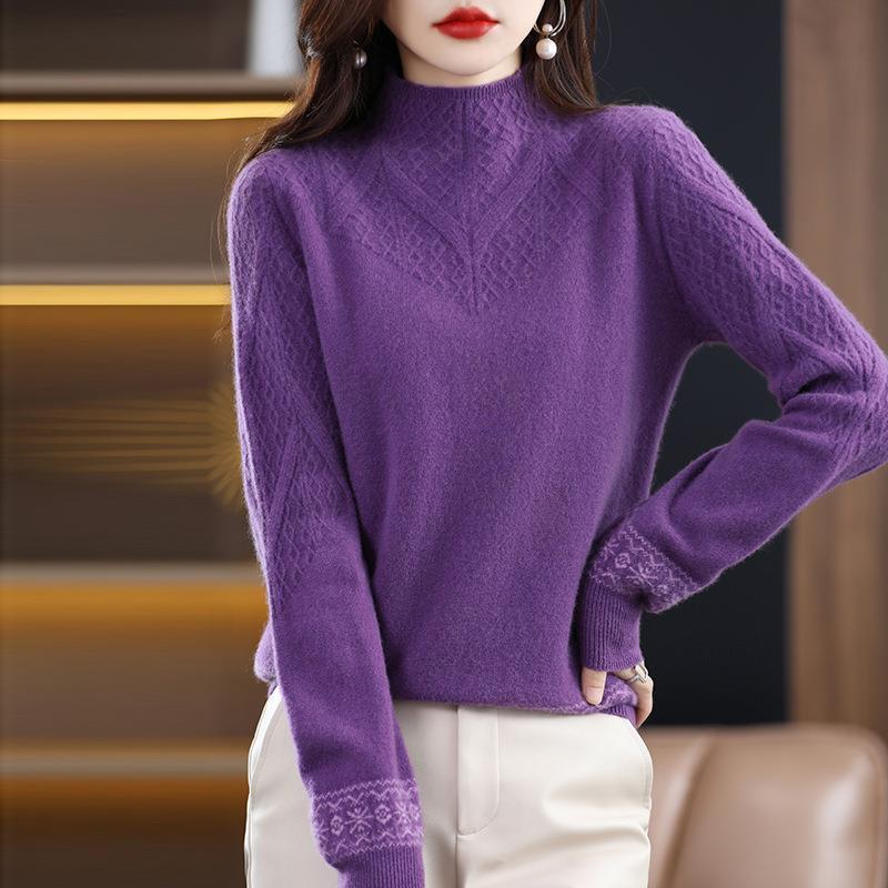 Cable Knit Ribbed Pullover Sweater, Casual Solid Mock Neck Long Sleeve Sweater for Fall & Winter, Women's Clothing