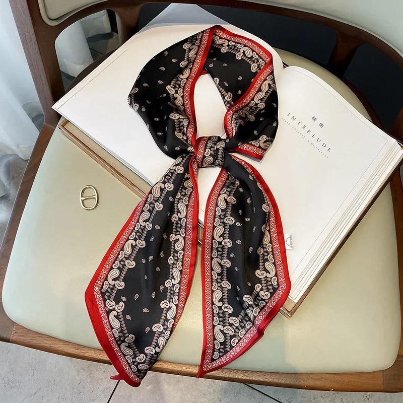 Vintage Horse Print Long Hair Band Ribbon For Women Silk Hair Accessories Trend Girl Bow Scarf Headband Hair Tie