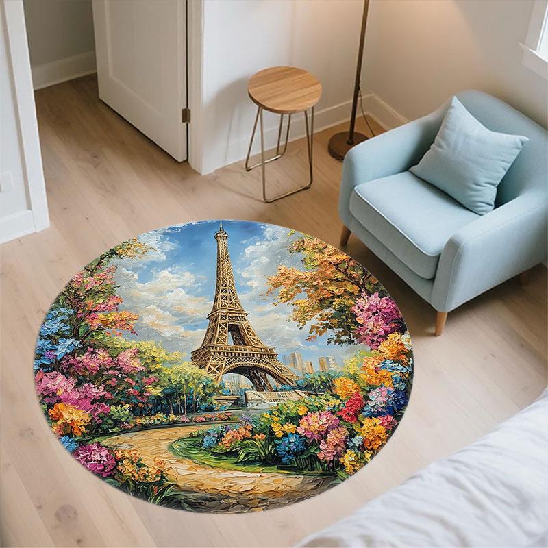 Architecture pattern round rug,Carpet Rug for Living Room Bedroom Playroom ,Non-slip Floor Mat,Holiday Gifts and Birthday Gifts.