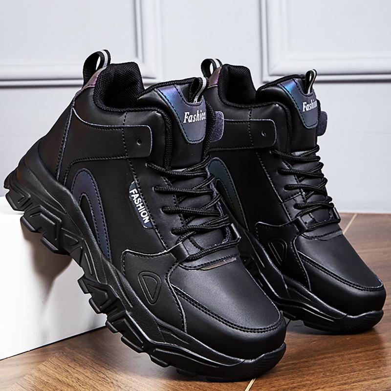 Four Season Women's Sports Shoes Lightweight and Large-sized Leather Surface Thick Sole High Height Wear-resistant and Anti Slip Sports Shoes