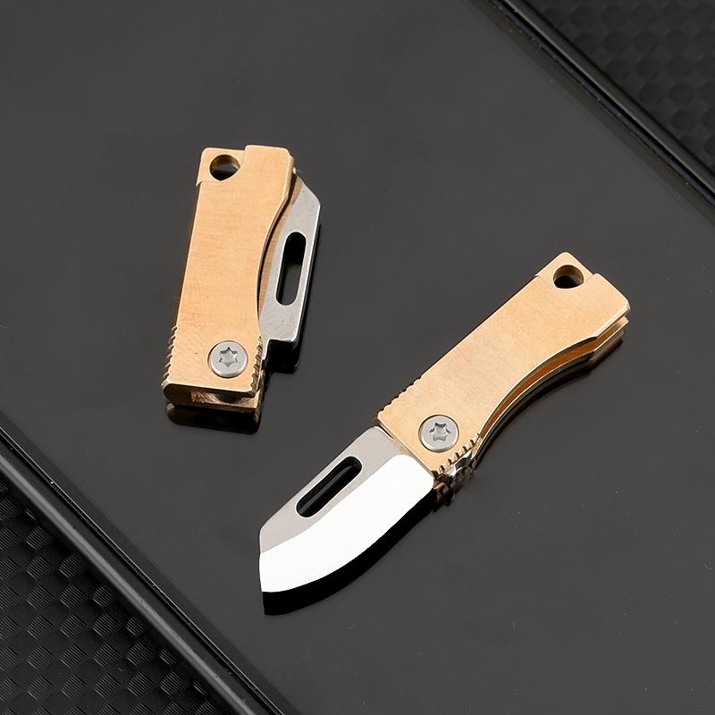 Brass MINI Folding Knife Portable Unboxing Small 7Cr Steel Blade Keychain CS GO Hanging Outdoor Camping EDC Knife