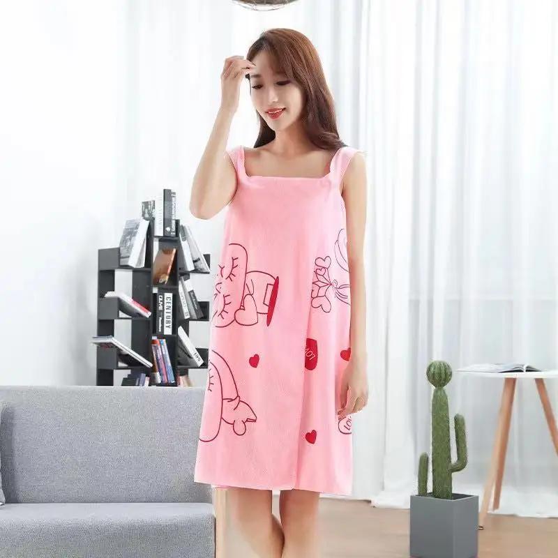 

Wearable Bath Towel for Women Adults Large Microfiber Beach Towel Love Rabbit Pattern Quick-drying Bathrobe Dress, Pajamas 79x134cm рожевий
