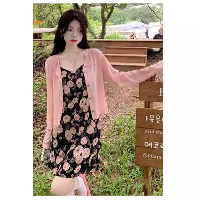 Spring and Summer New High-end Floral Suspender Skirt Plus Slim Top To Show Thin Two Pieces Manufacturer