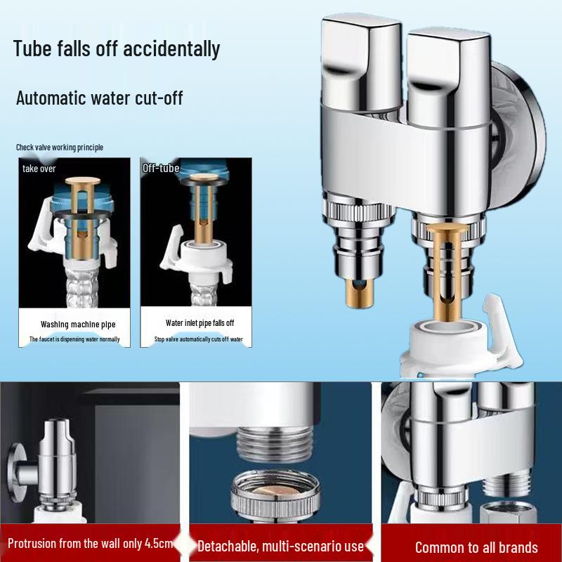 Nine Rose King All-Copper Washing Machine Faucet with 46-Point Universal Valve and Extended Angle, Anti-Detachment Auto Shut-off