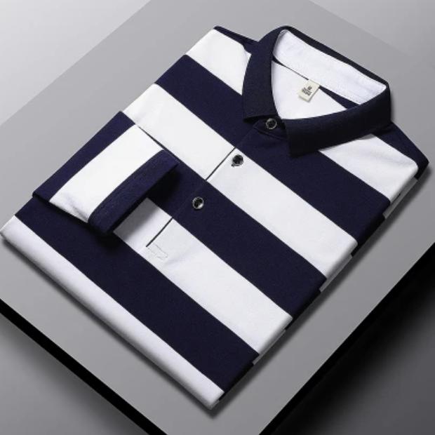 Gestreiftes Baumwollhemd für Herren mittleren Alters, langärmeliges T-Shirt für Herren mittleren Alters, ST-Shirt
