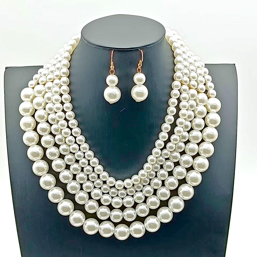 Light luxury simple multi-layer long imitation pearl sweater necklace retro dress banquet pearl necklace
