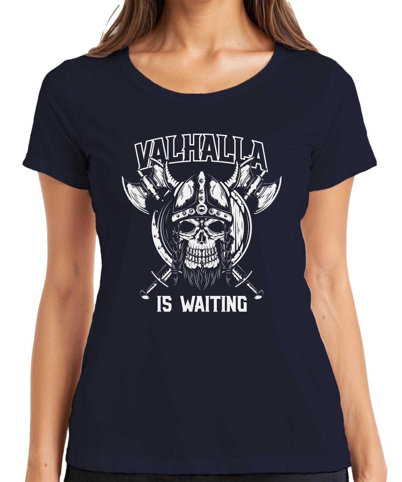 Valhalla is Waiting Wikinger Schädel Axt Schild Odin Runen Asgard Damen T-Shirt L