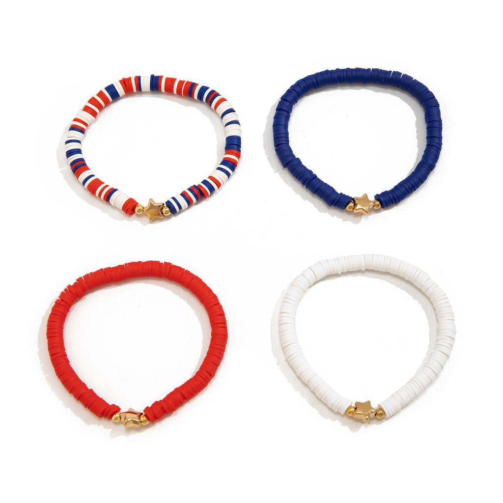 Independence Day Soft Pottery Beaded Letter Bracelet Set, Personalized Elastic Star Flag Contrasting Color Jewelry
