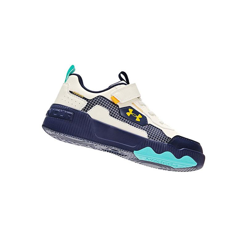 Under Armour Fashion Technology Sports Series Anti-Kick Shock Absorbing Durable Breathable Low-Top Running Shoes Kids Sneaker White Blue 2441310ML