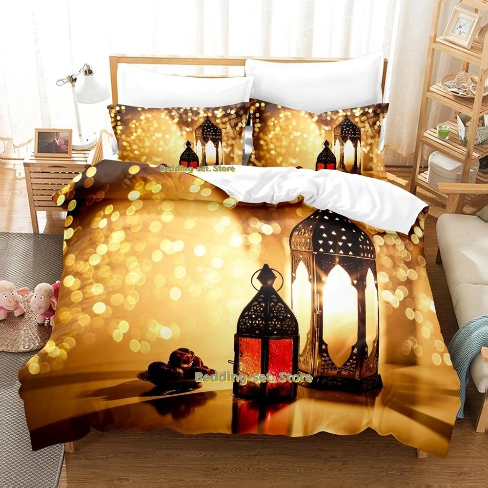 Ramadan-Bettwäscheset, Einzel-, Zwillings-, Voll-, Queen- und King-Size-Bettset, für Schlafzimmer für Erwachsene und Kinder, Bettbezug-Set, 3D-Druck, Anime-Bettlaken-Set
