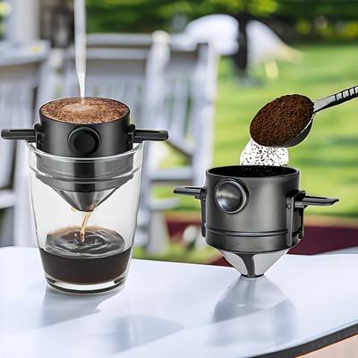 1 Pieza Filtro de Café Plegable Portátil - Filtro de malla de acero inoxidable con asa montada en oreja, fácil de limpiar y usar, ideal para la oficina