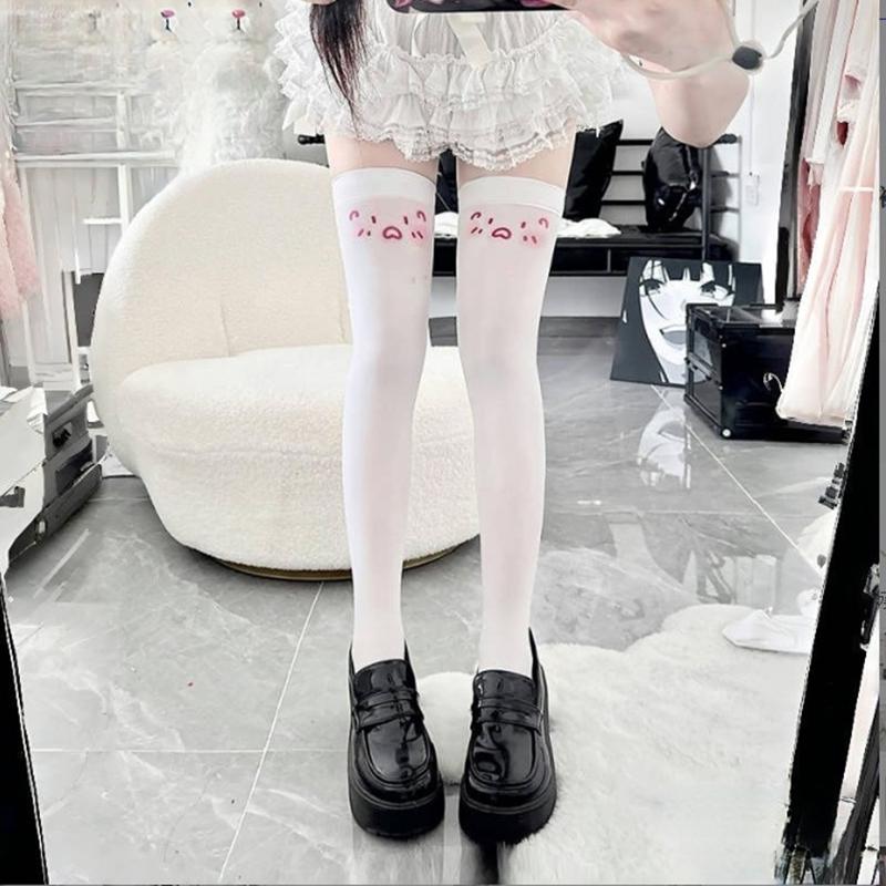 Kawaii Cat Paw Thigh Socks White Print Long Socks Jk Harajuku Expression Over Knee Thigh High Stockings Japanese Cosplay Socks