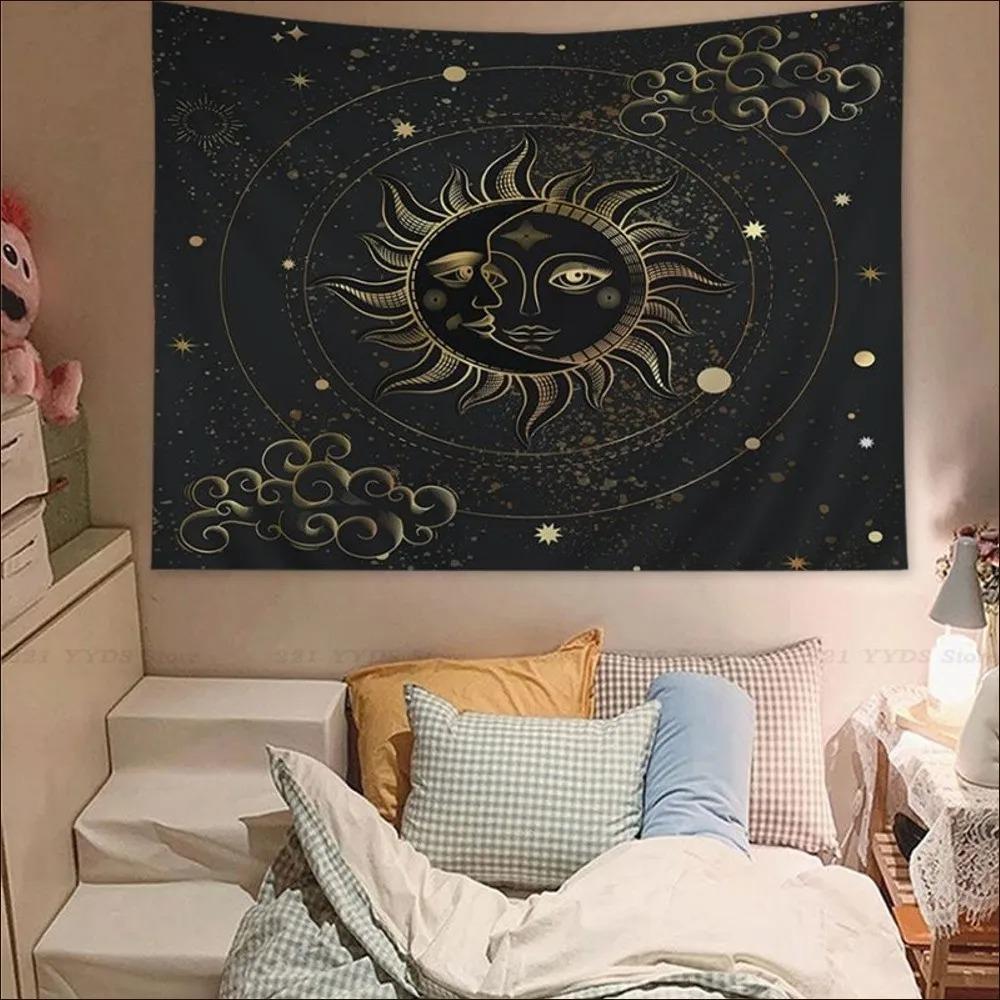 

Гобелен для гостиной в офисе, интересное изображение солнца и лица луны, подвесная ткань, украшение для дома, гобелен 150x100cm
