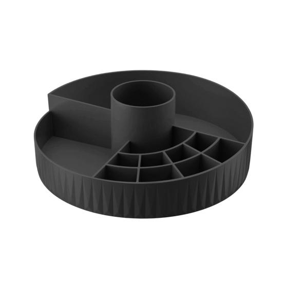 

Обертовий на 360 градусів органайзер для макіяжу, косметична скринька для зберігання з тримачем для пензлів для макіяжу, круглий органайзер для туалетного столика для засобів для догляду за шкірою, парфумів, лосьйонів чорний