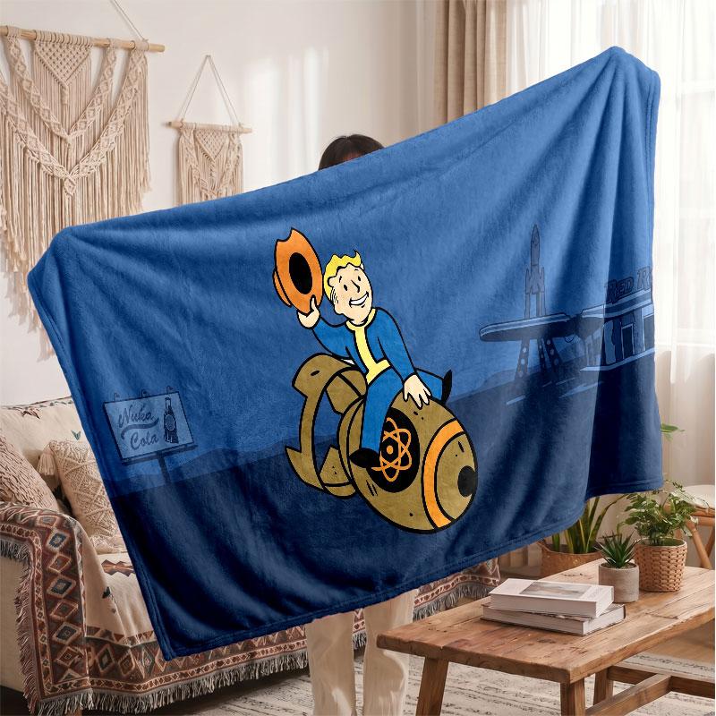 Warm Flannel BlanketFallout Vault Boy Soft Cozy Throw Blanket for Bedroom Couch