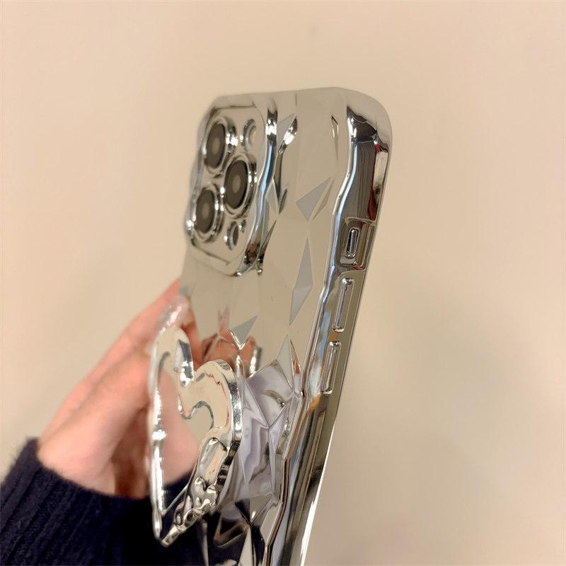 Luxury 3D Diamond-patterned Plated Love Stand Case for iPhone 15 Pro Max 14 Plus 13 12 11 7 8Plus SE 2020 All-inclusive Fall Protection Cover