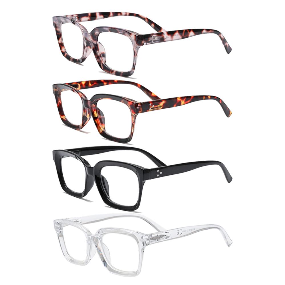 4pcs  Multi-color Oversized Square Reading Glasses Men Women Large Frame Fashion Presbyopia Eyeglasses Diopter +1.0~+3.0