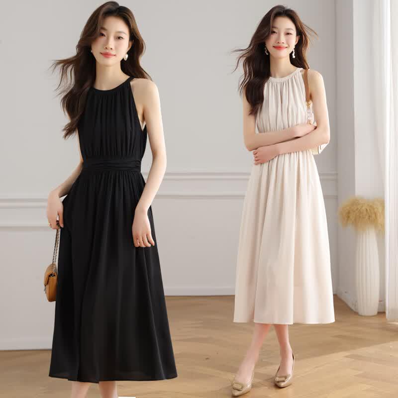 La Chapelle Classic Halter A-Line Midi Dress M