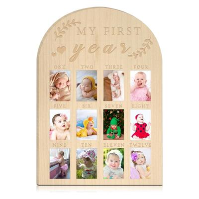 Milestone Photo Frame Rustic Wood Newborn Boys Girls Infant Monthly Picture Display Board Nursery