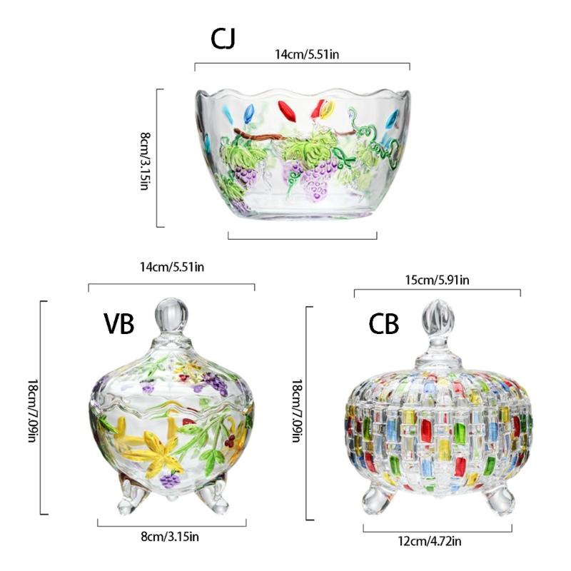 Cuenco de Vidrio Artístico Con Exquisitos Diseños Pintados a Mano Tarro con Pie Para Servir Ensaladas o Exhibir Caramelos