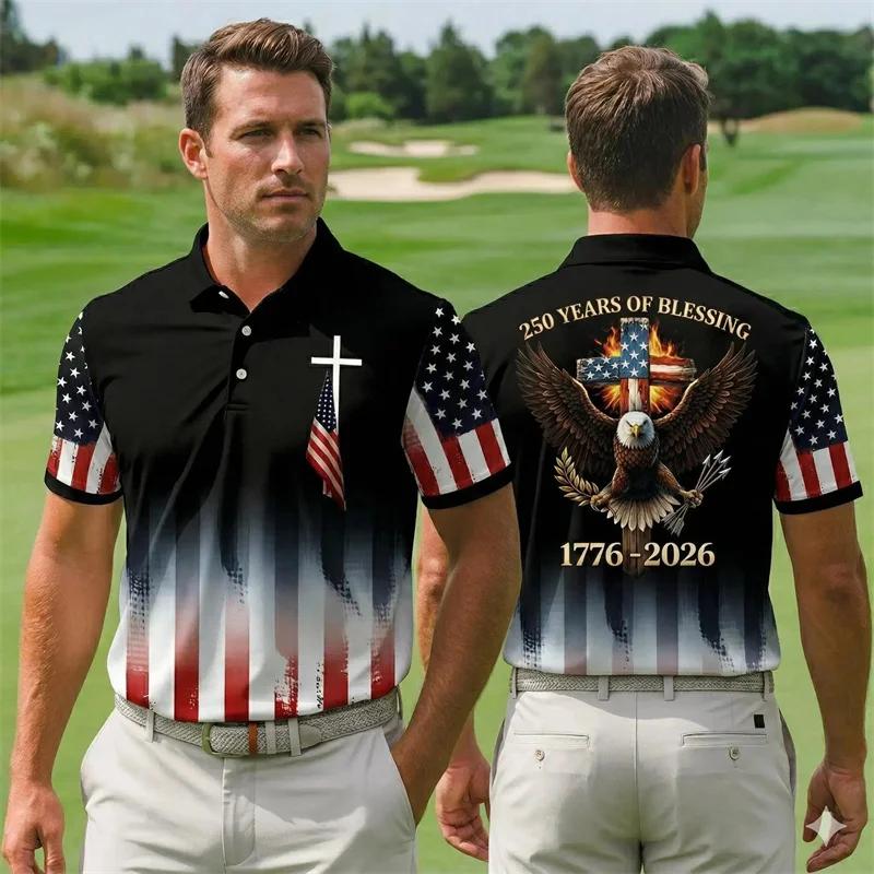 Men's Stylish Patterned Short-sleeve Polo Shirt, Casual Summer Wear