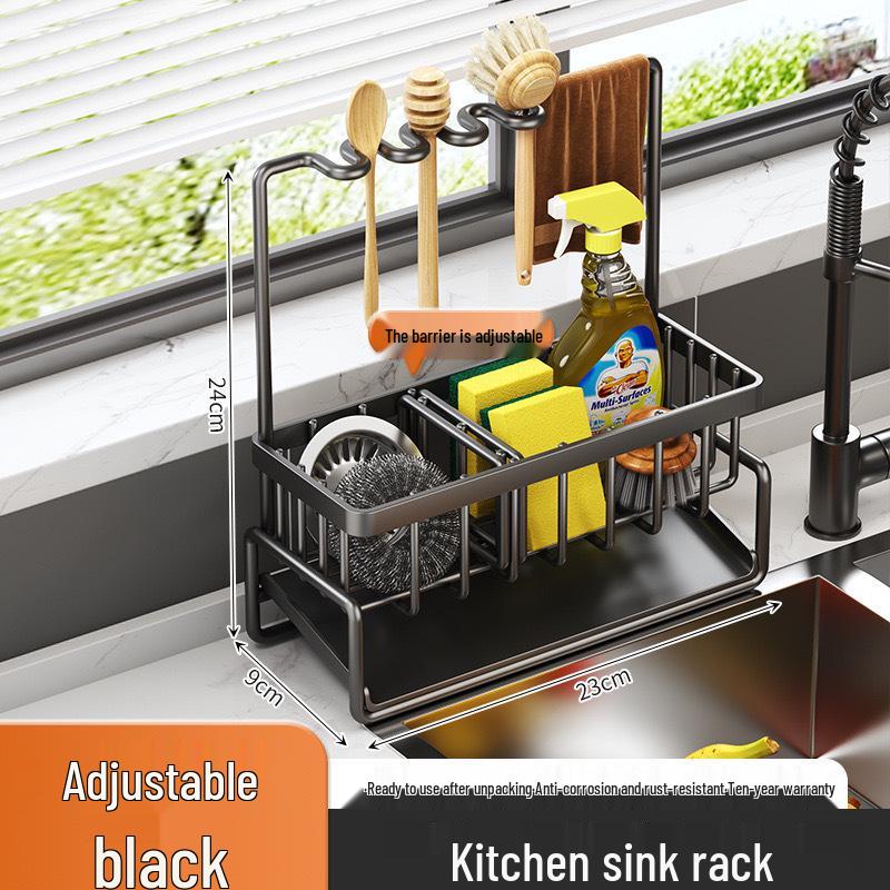 Suport de Depozitare din Oțel Inoxidabil pentru Burete de Bucătărie și Lavetă cu Drenor