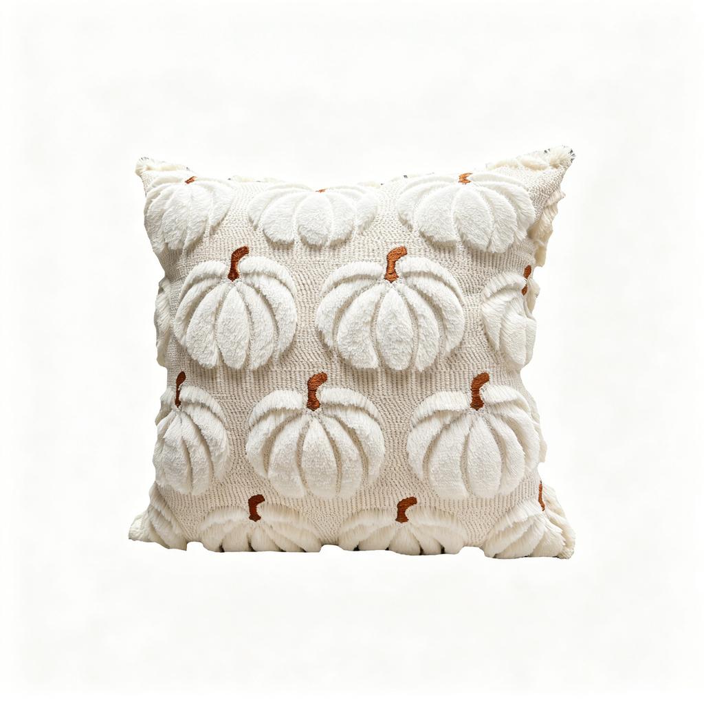 Ghost Pumpkin Plush Faux Fur Pillow Covers Soft Halloween Decor for Sofa Couch Bed Living Room White Orange Pillowcases 45x45CM