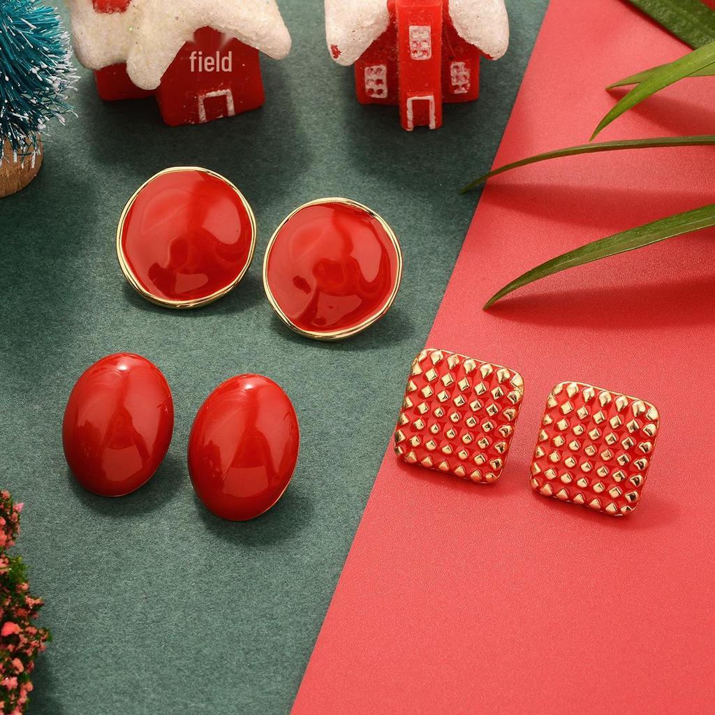 Festive Red Geometric Earrings: Versatile and Elegant for All Seasons