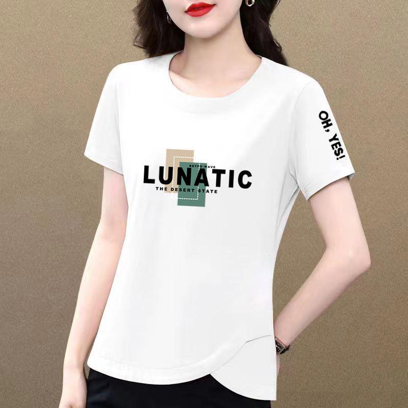 Women's Pure Cotton Slimming Irregular Summer Short Sleeve Top - Casual and Fashionable T-shirt.