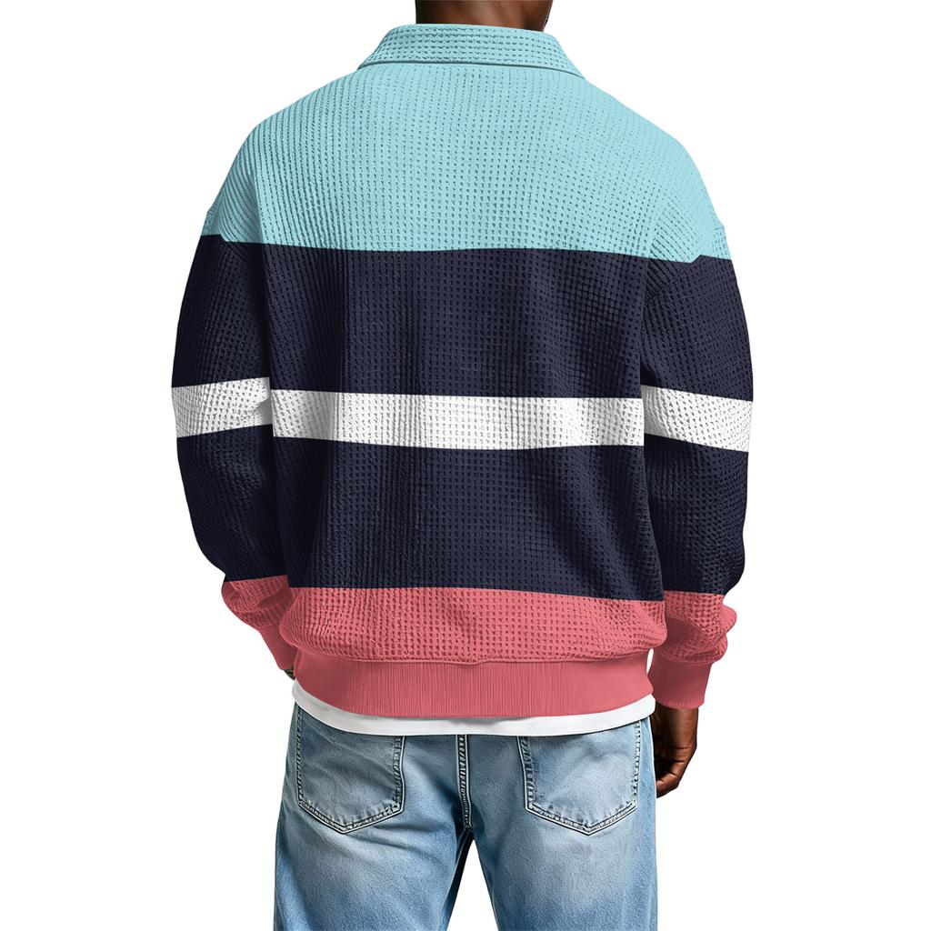 Herren Freizeit Hemd mit Knöpfen Golf Pullover V-Ausschnitt Stehkragen Mode Herbst Sweatshirt