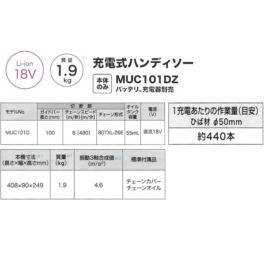 18V Rechargeable Handheld Saw MUC101DZ Body only and charger sold Sho accessory bag [ ] (battery separately) (Shiba included)