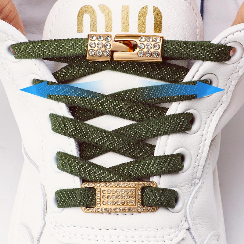 Gold Diamond buckle Shoelaces without ties Elastic Laces Sneakers Tennis No Tie Shoe laces Flat Shoelace for Shoes accessories