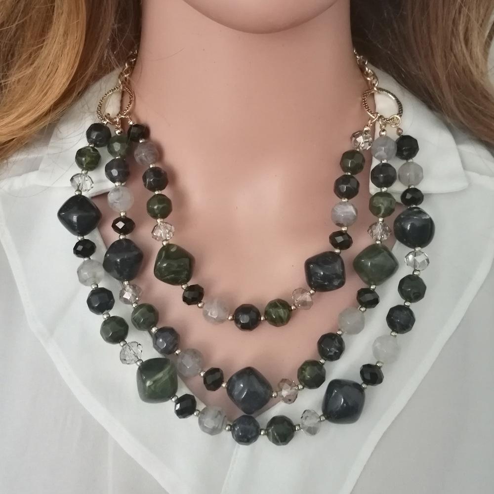 Fashion Acrylic Jewelry Women Retro Big Resin Stone Glass Beads Handmade Necklace Earring Set For Femme Christmas Gift