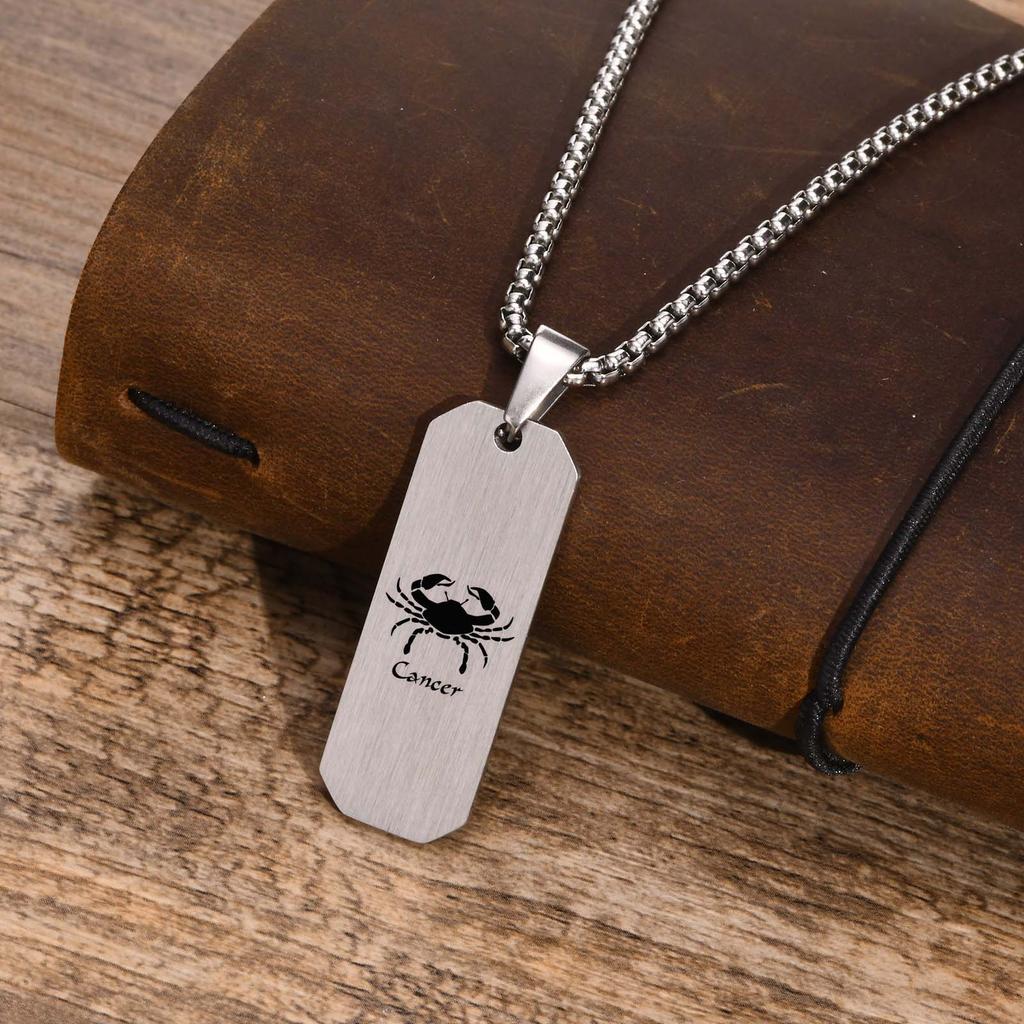 Free Personalized Custom 12 Zodiac Constellation Horoscope Sign Bar Necklaces for Men,Waterproof Stainless Steel Pendant Collar