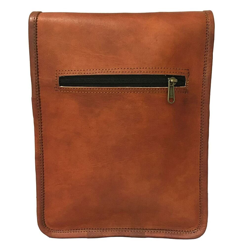 Handmade Goat Leather Crossbody Satchel Bag for Women or Men (Brown)