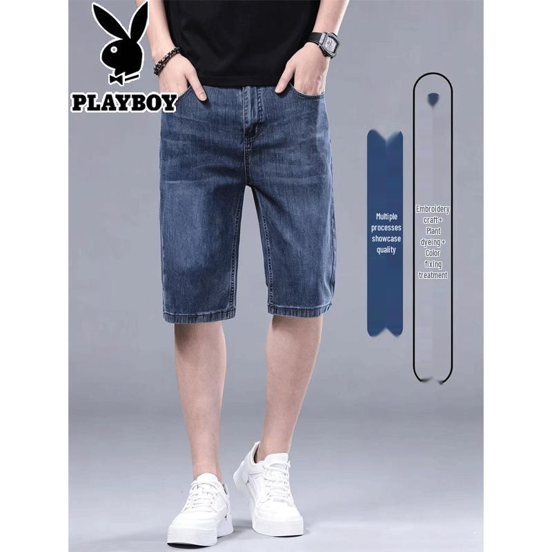 PLAYBOY Men's Summer Loose Straight Denim Capri Shorts