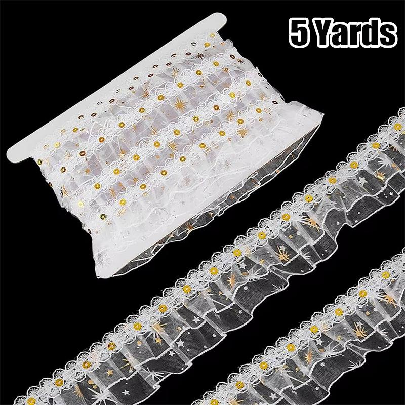 1Roll Handmade Gift Wrapping Lace DIY Pleated Delicate Double Layered Clothing Embellishment Organza Shine Sequined 4.5CM