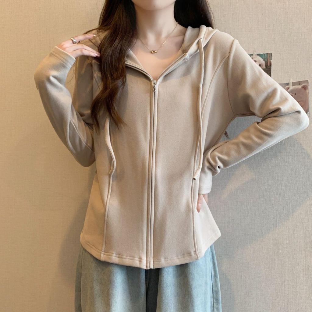 Plus Size Slimming Hooded Long Sleeve Cardigan Jacket for Women - Early Autumn 2025