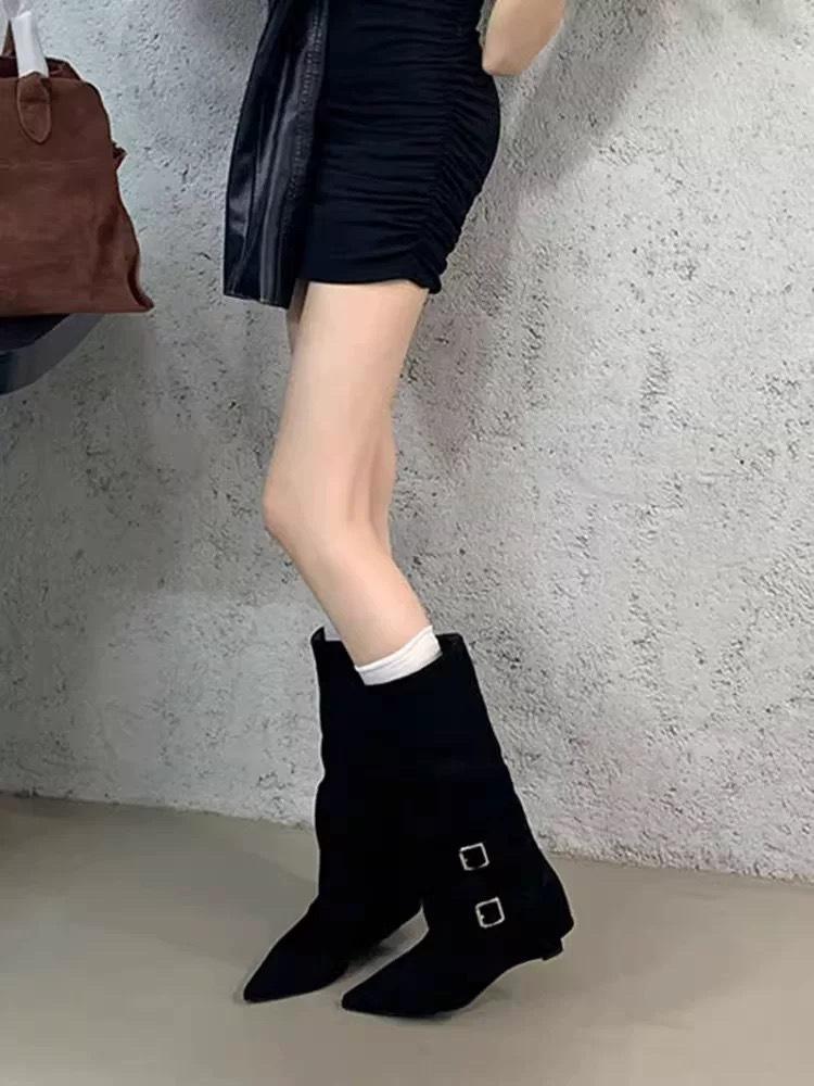 High Heel Pointed Brown Boots Medium Knight Boots Women's Shoes 2025 Spring Autumn Winter Pant Pants Boots Long Boots Retro Long Boots