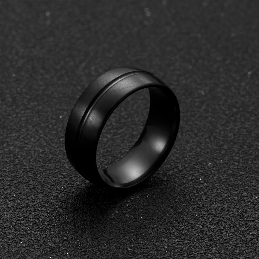 Men's Titanium Steel 8mm Frosted Groove Ring - Minimalist Fashion Jewelry