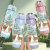 1PC Deer Snowy Pine Forest 750ml Color Plastic Sports Water Bottle Leakproof Flip Straw Lid Suitable for Sports Office Home Use