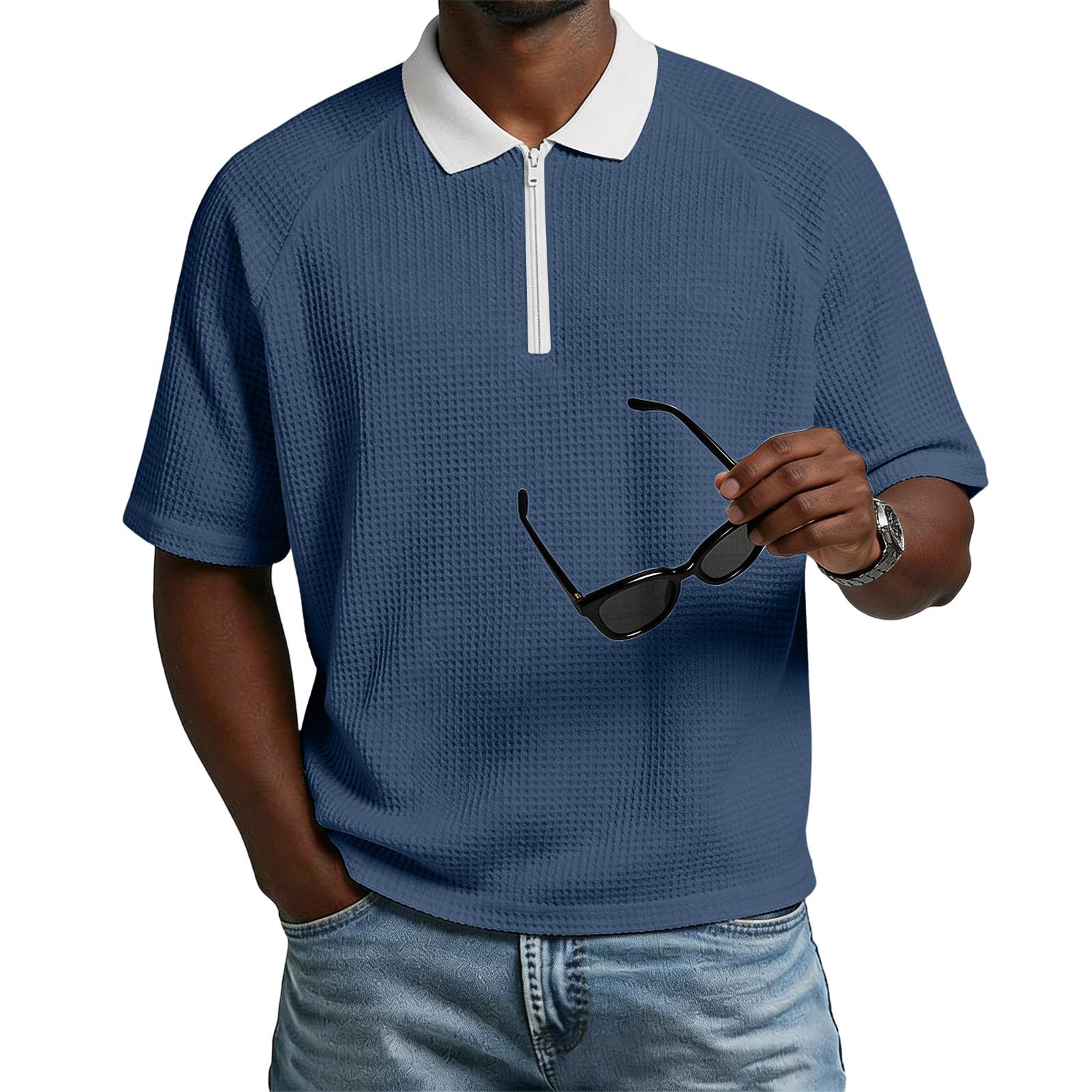 

Men s Lapel Short-Sleeve Shirt Contrast-Colored Casual Sportswear T-Shirt XL