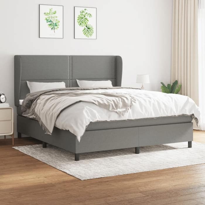 3127894 vidaXL Lit à sommier tapissier avec matelas Gris foncé 160x200cm Tissu
