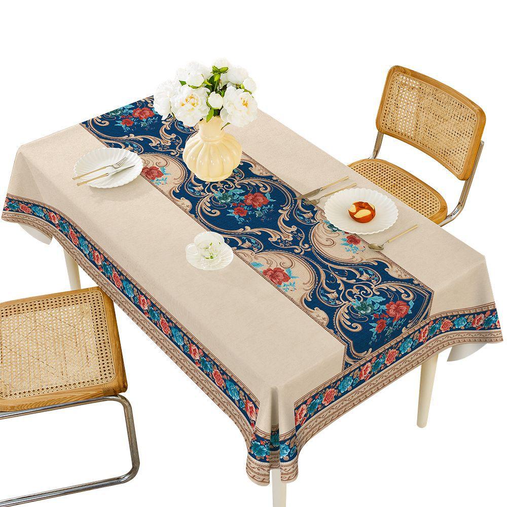 1PC Tablecloth Russian Central Asian Ethnic Style Rectangular Waterproof and Oil-proof Leave-in Household PVC Dining Table Cloth
