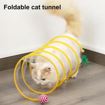 Joc Solitar Tunel pentru Pisici Jucărie de Primăvară Tunel Spiralat Colapsabil pentru Vânătoare Pisici cu Pană și Șoarece/Mingiuță pentru Pisici de Interior Cățel Pisoi Iepure