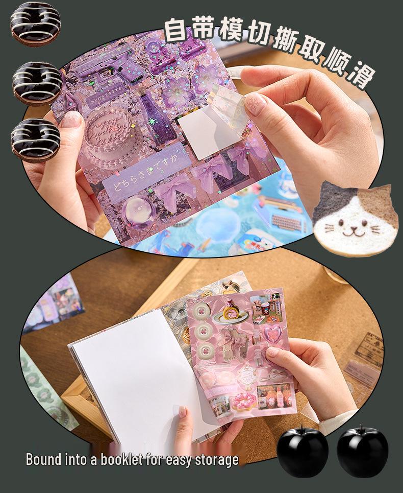 Glimmering Memories Retro Japanese Die-Cut Sticker Book for DIY Collage and Journaling