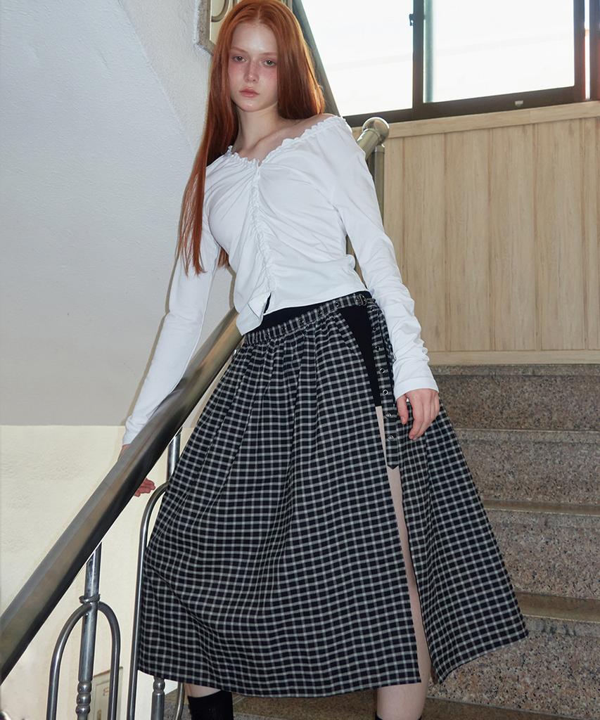 Lense Eyelet Layered Skirt Black Check