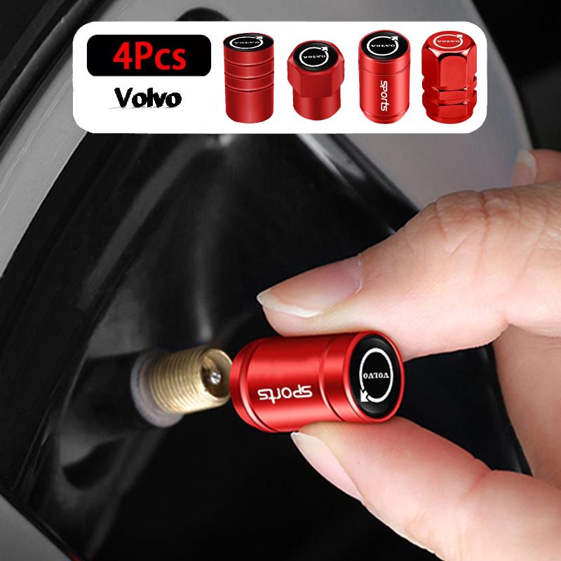 fkwnv7 4Pcs Car Styling Metal Wheel Tire Valve Caps Dust Accessories For Volvo Rdesign Polestar AWD V50 S60 XC60 S40 XC40 XC90 V60 S80